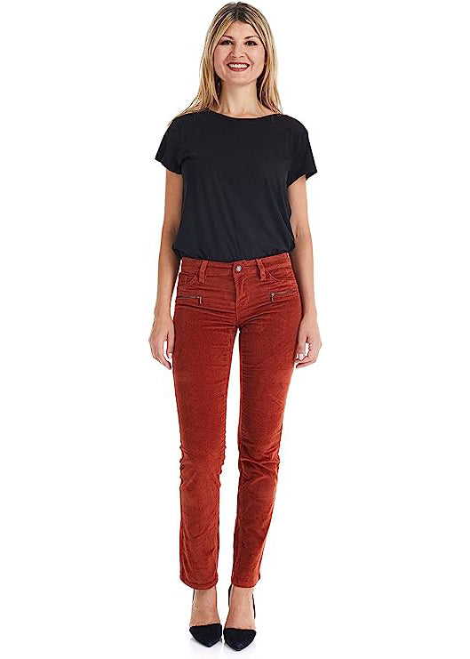 Women's Stretch Corduroy Pants with Zipper Detail Roadrunner Jeans