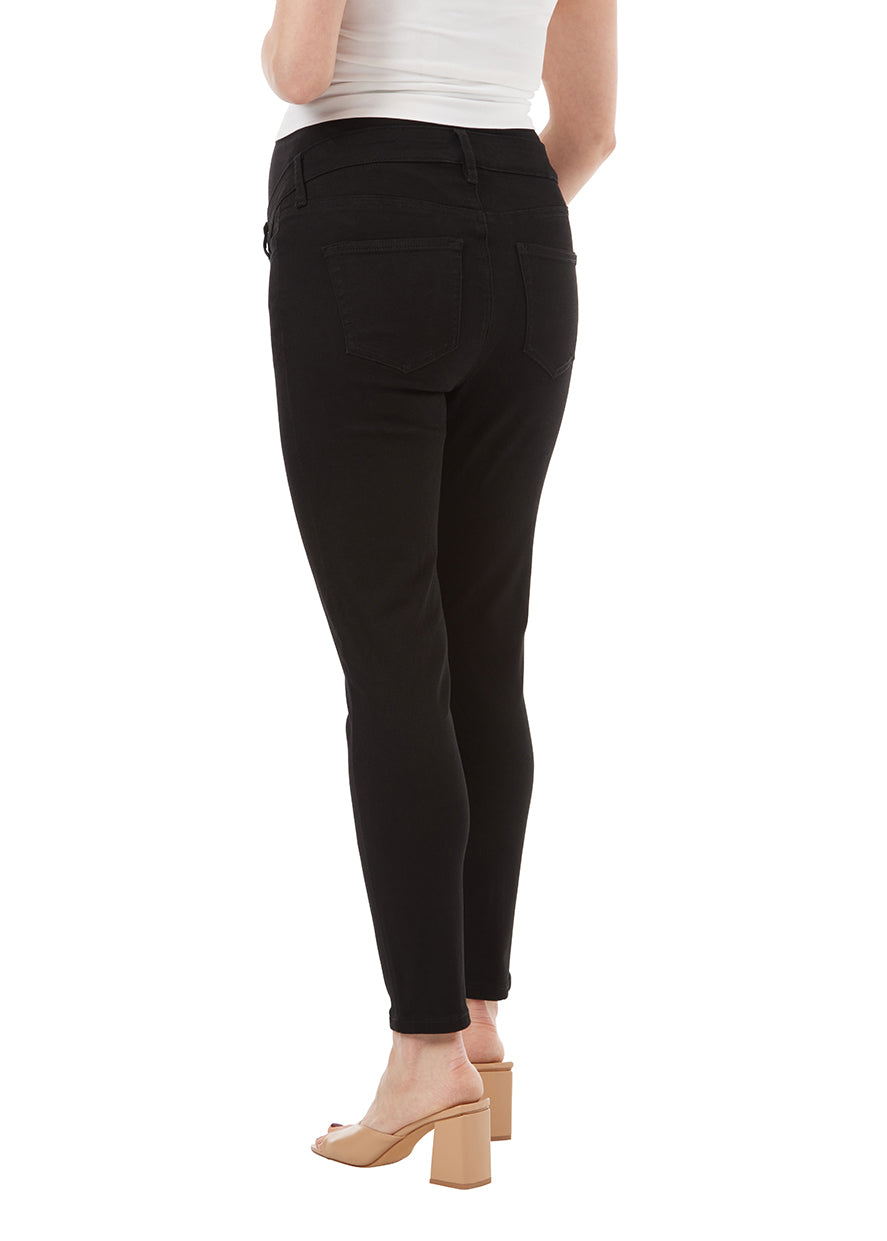 black straight maternity jean with liner for belly, stretchy fabric. Black Liner.