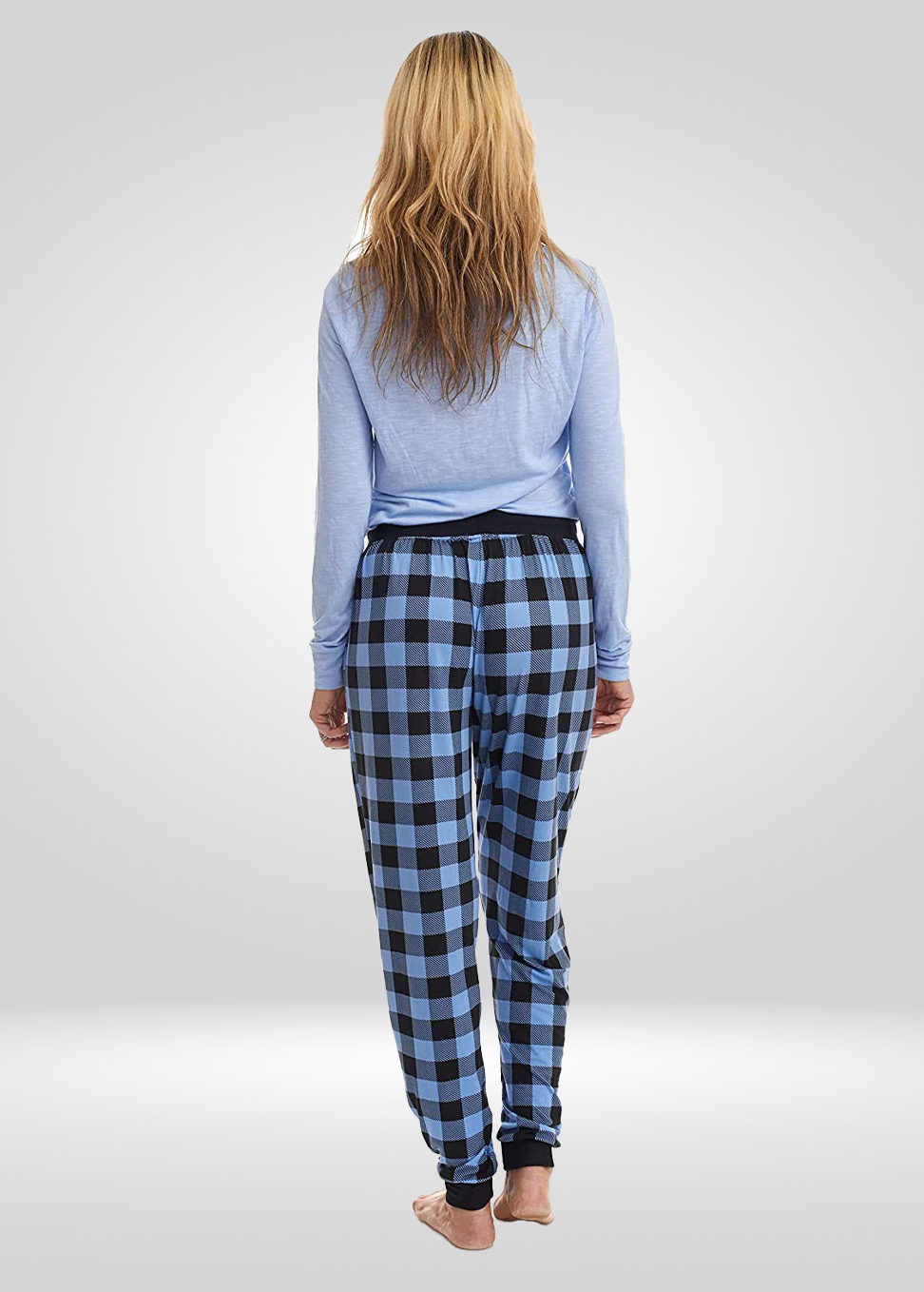Blue Black Plaid Stretch Pajama Bottoms