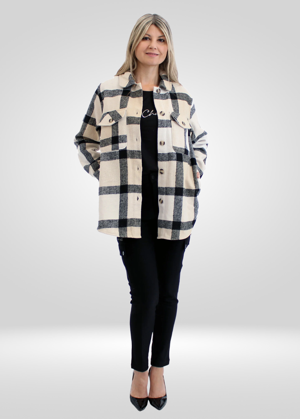 DD77 Womens's Black Wooled Shacket