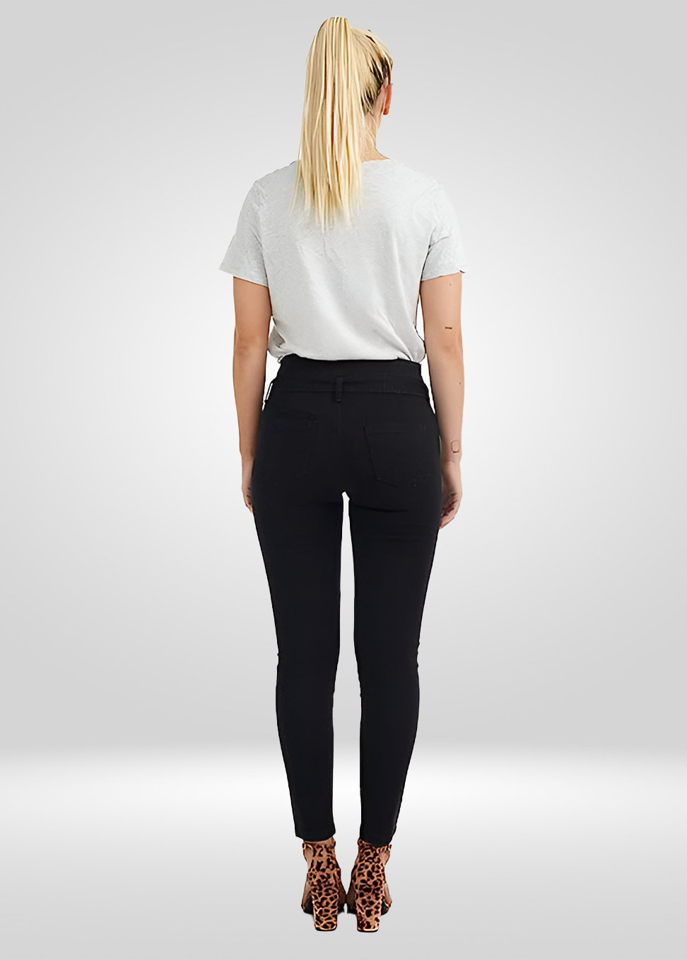 High Waisted Skinny Fit Denim Pants - with Belt