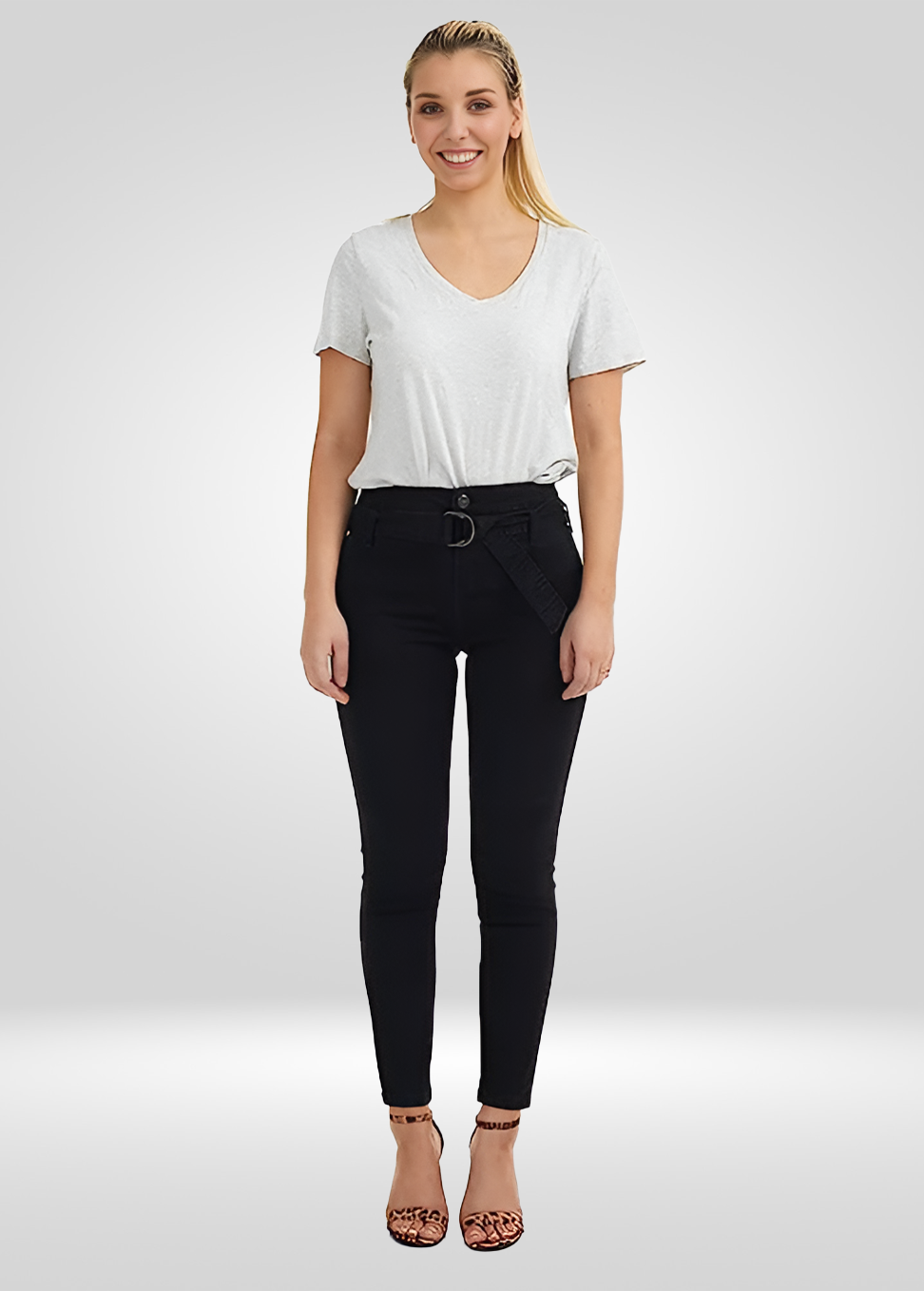 High Waisted Skinny Fit Denim Pants - with Belt