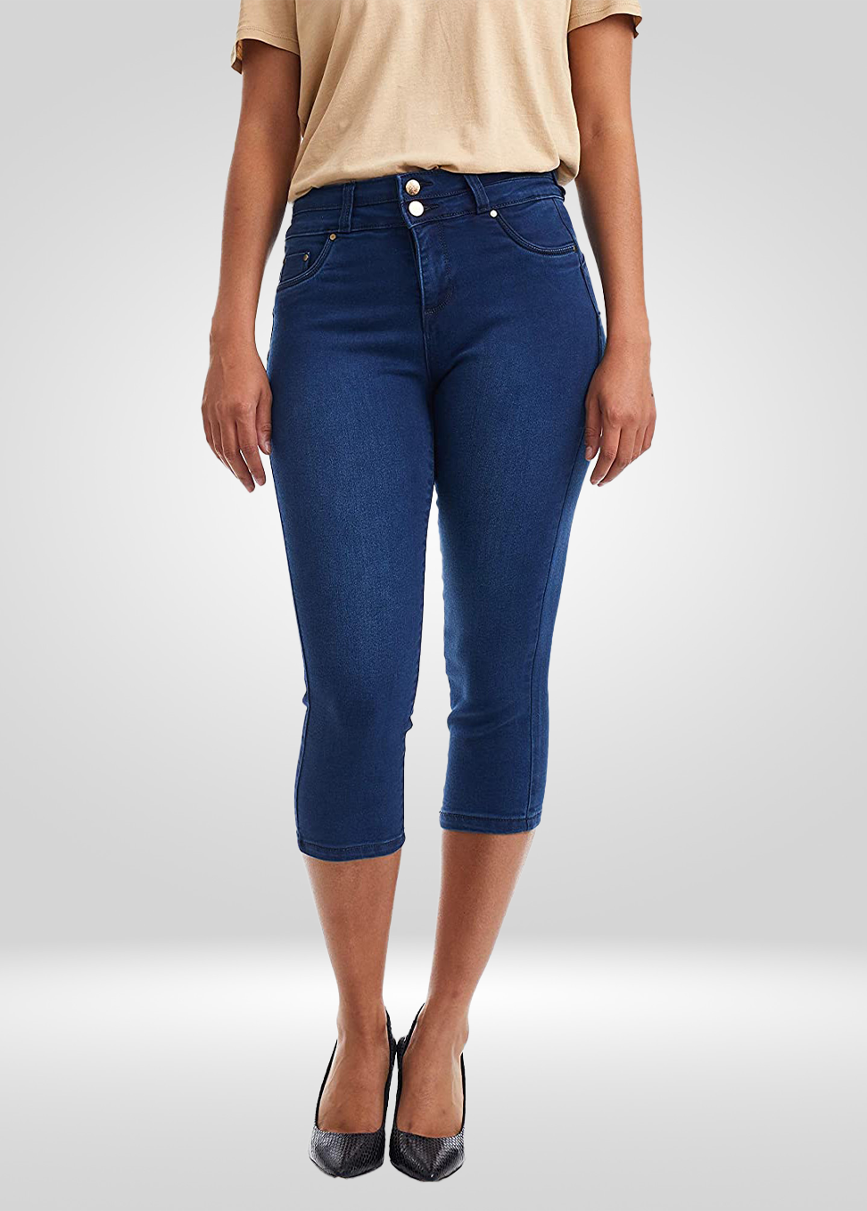 High Waisted Stretch Denim Capris