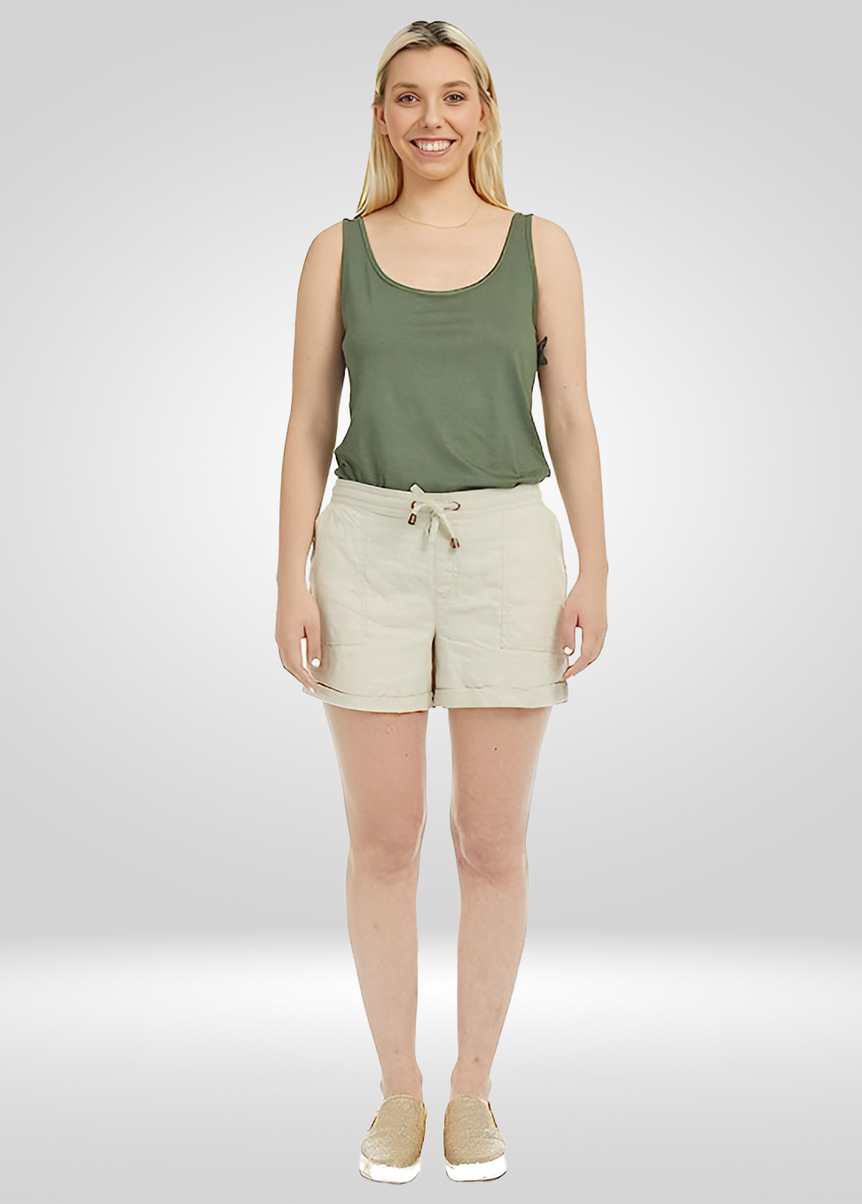 Linen Shorts - Drawstring Elastic Waistband
