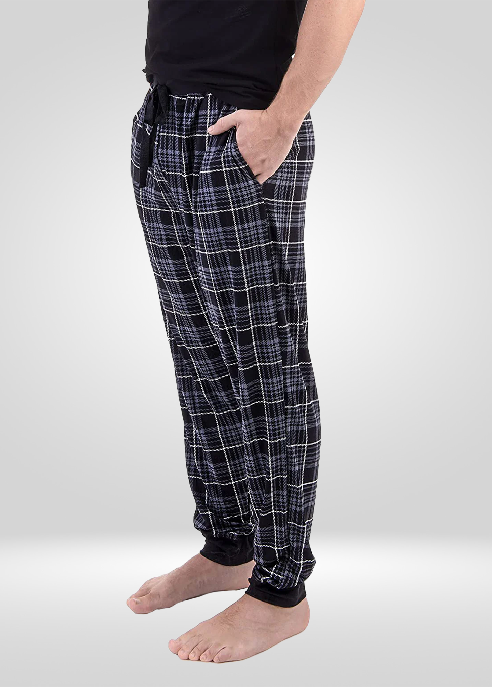 Mens Black Grey Pajama - Knit Jogger
