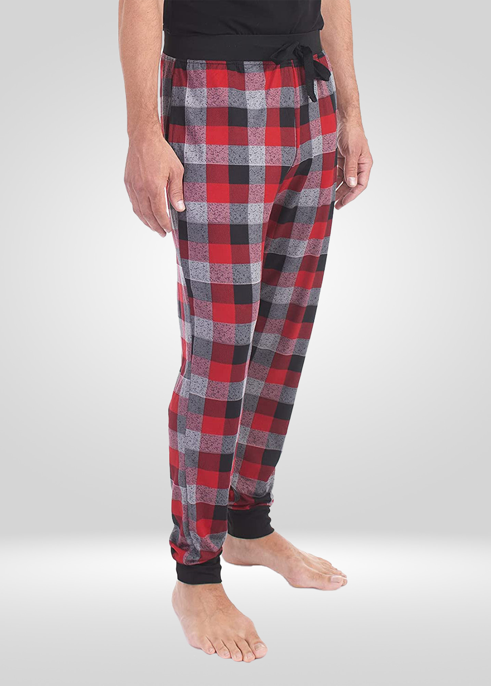 Mens Red Grey Black Pajama - Knit Jogger