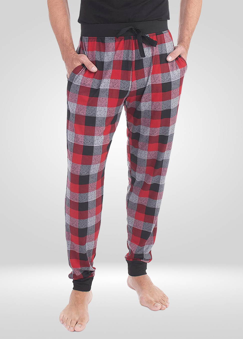 Mens Red Grey Black Pajama - Knit Jogger