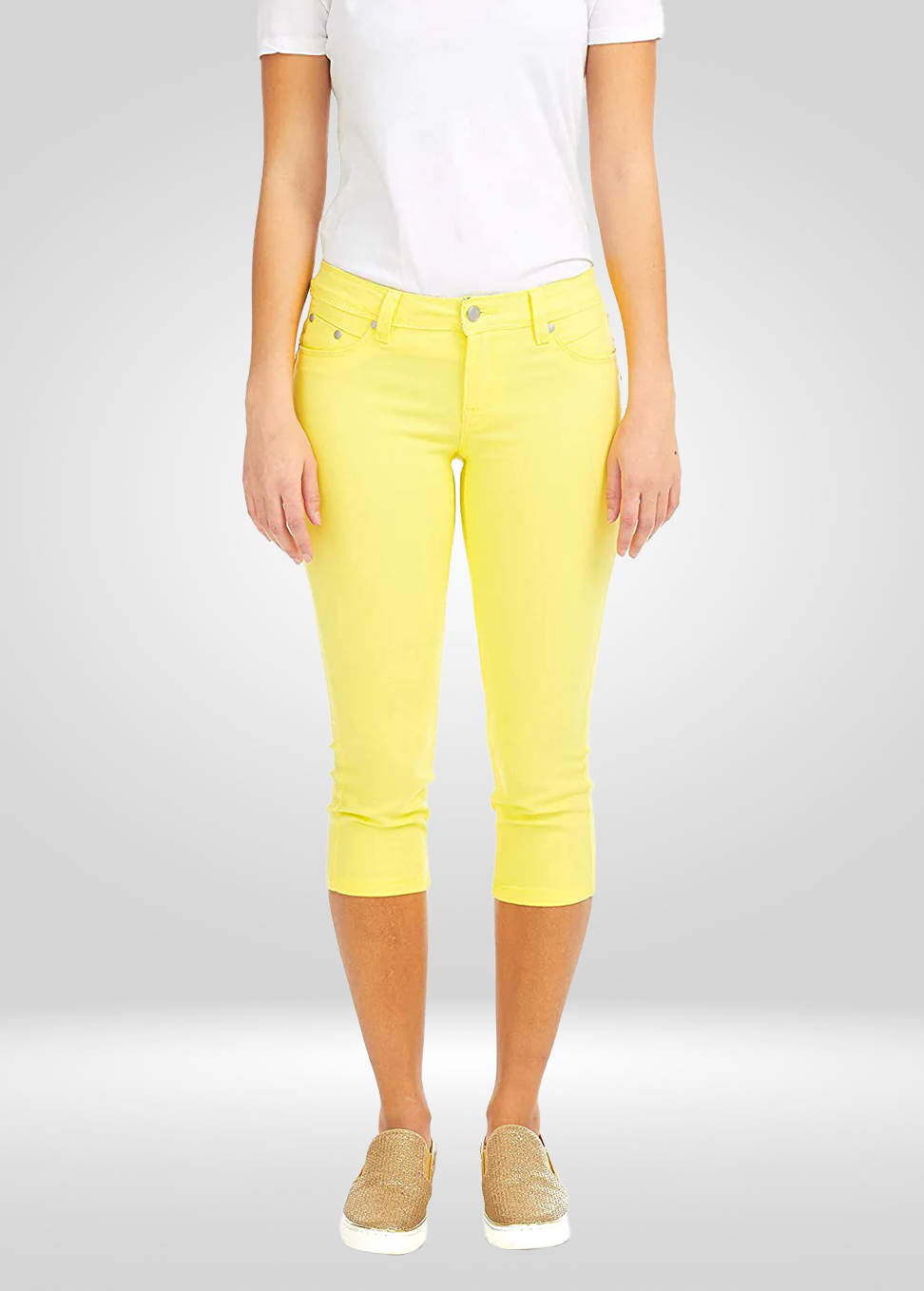 Mid Rise Stretch Denim Capris