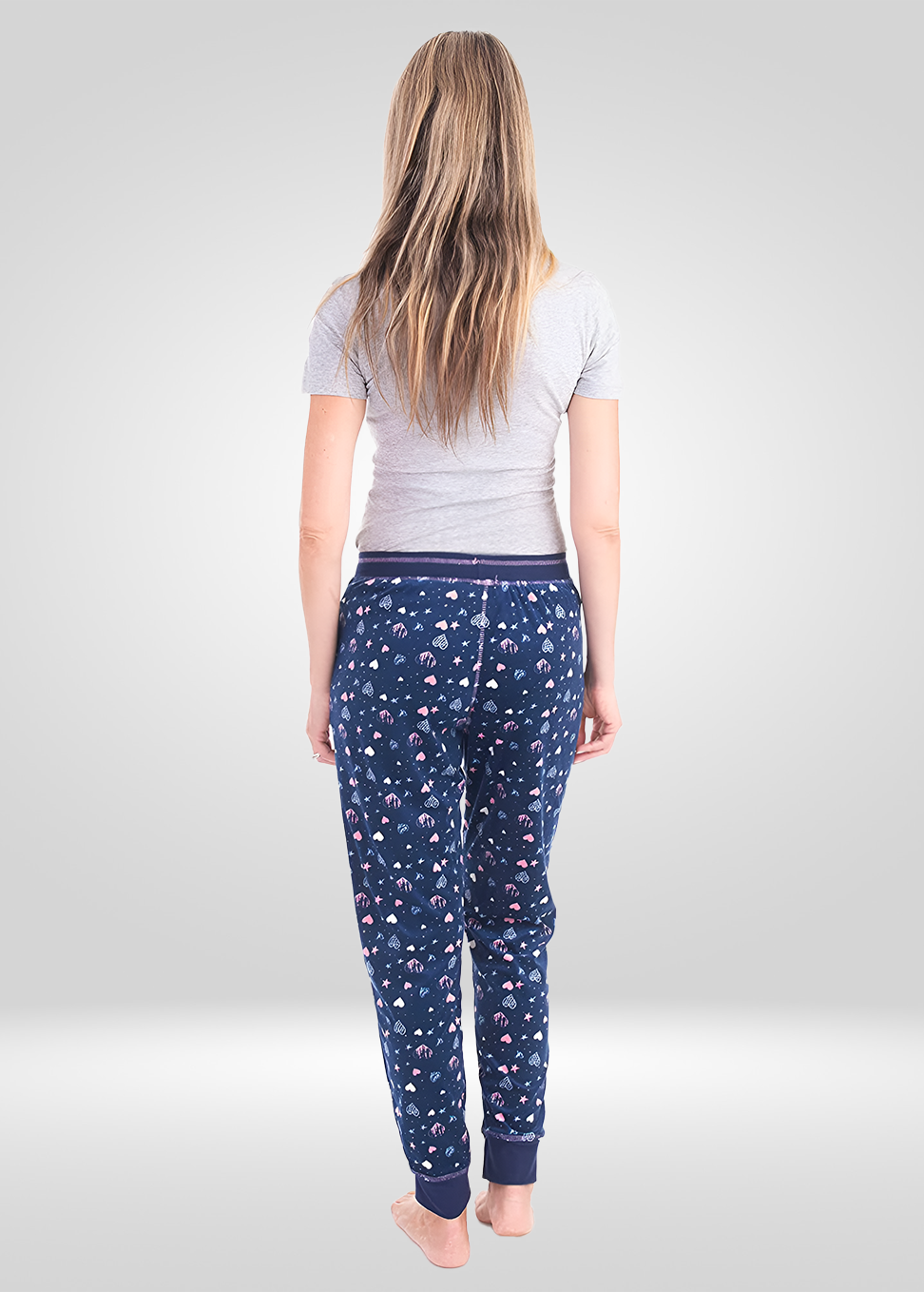 Navy Heart Stretch Velour Pajama Bottoms