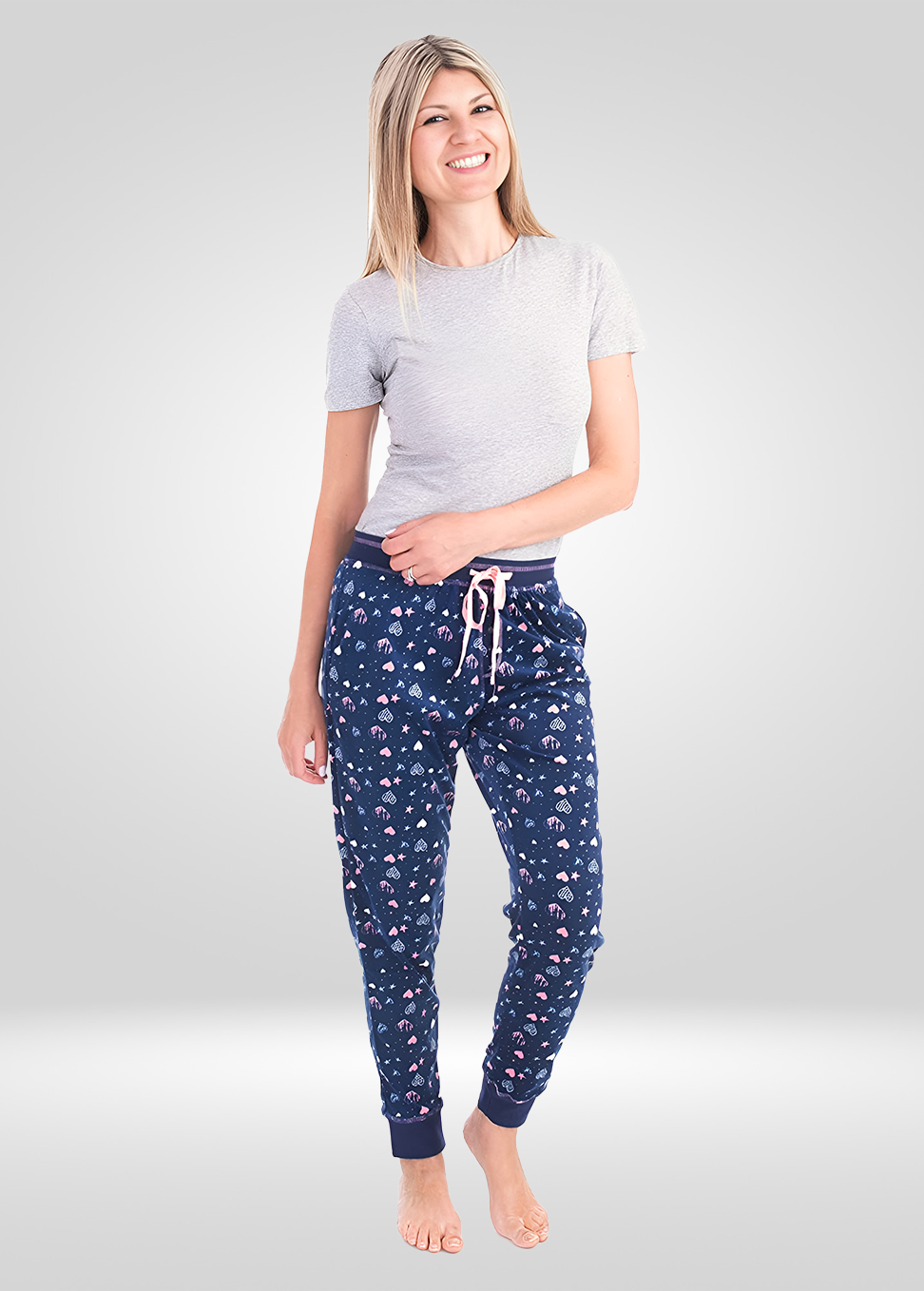 Navy Heart Stretch Velour Pajama Bottoms