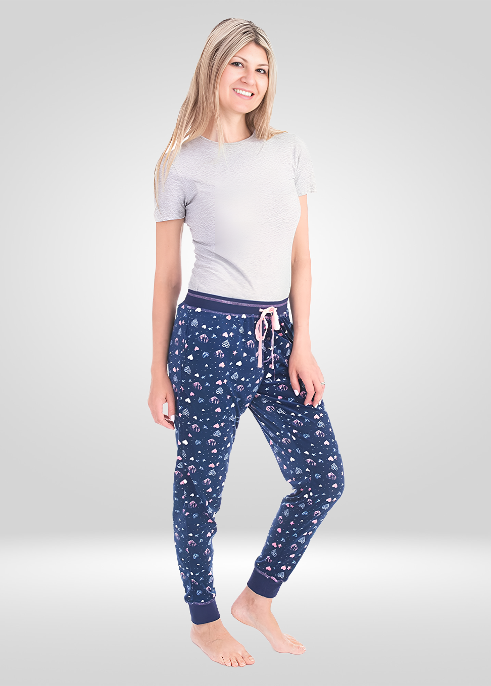 Navy Heart Stretch Velour Pajama Bottoms