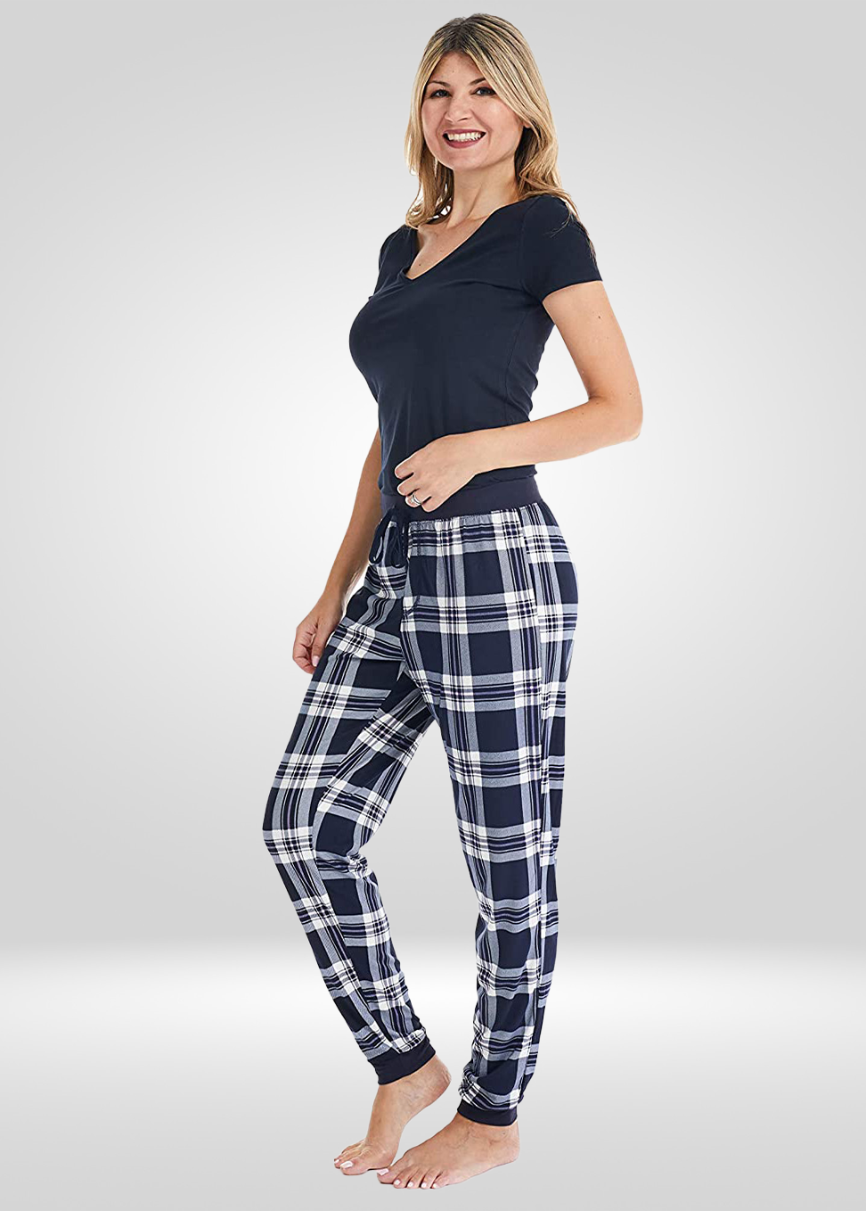 Navy Plaid Stretch Pajama Bottoms