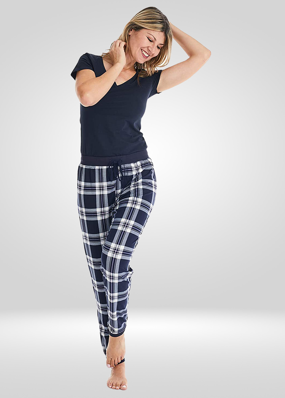 Navy Plaid Stretch Pajama Bottoms