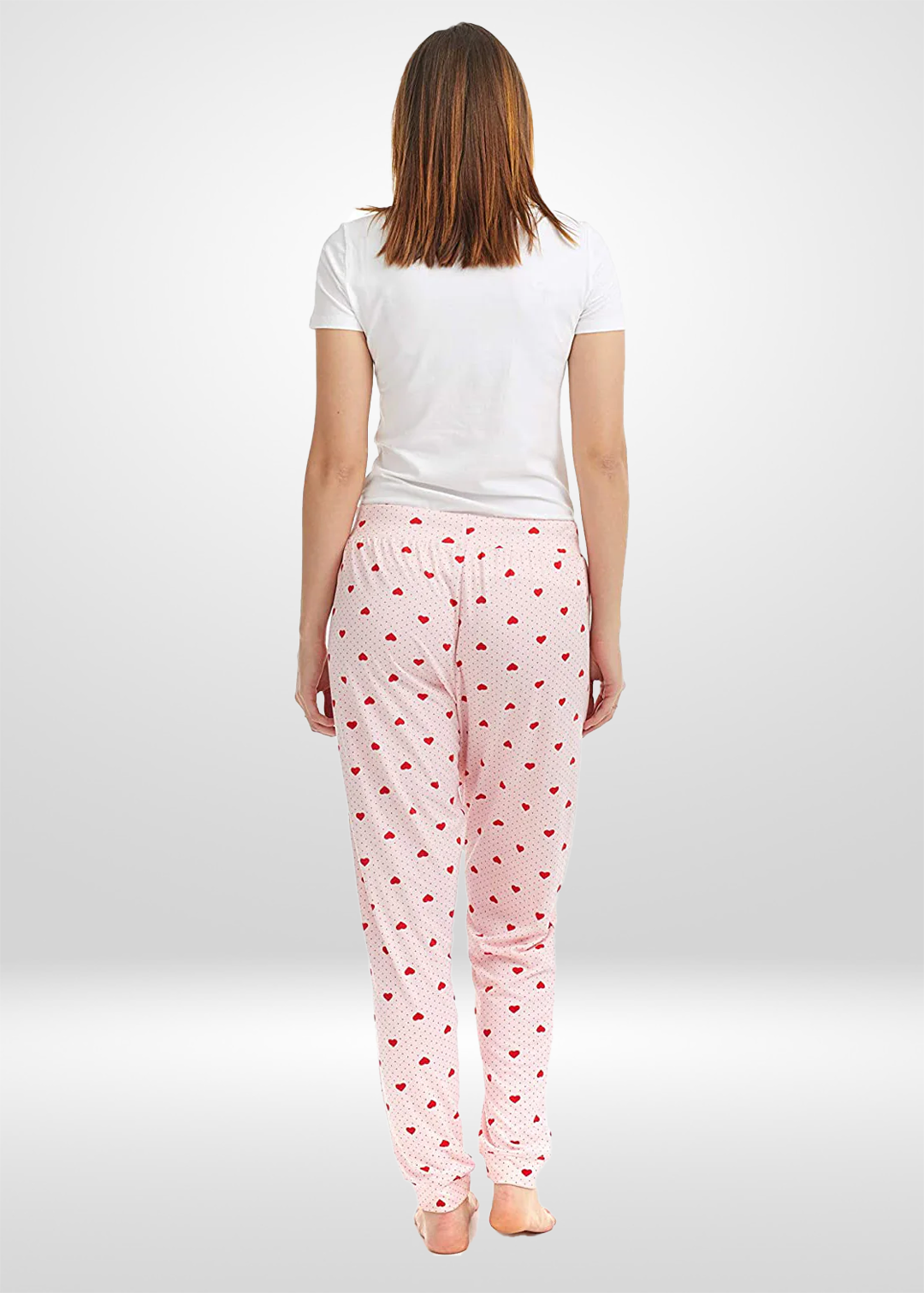 Pink Red Hearts Print Stretch Pajama Bottoms