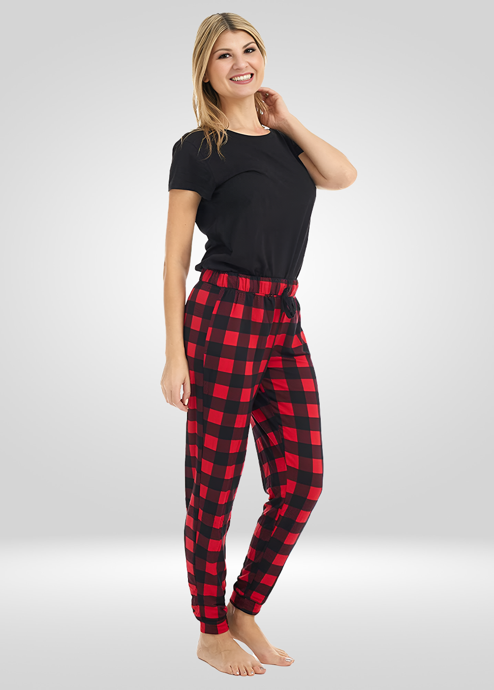 Red Plaid Stretch Pajama Bottoms