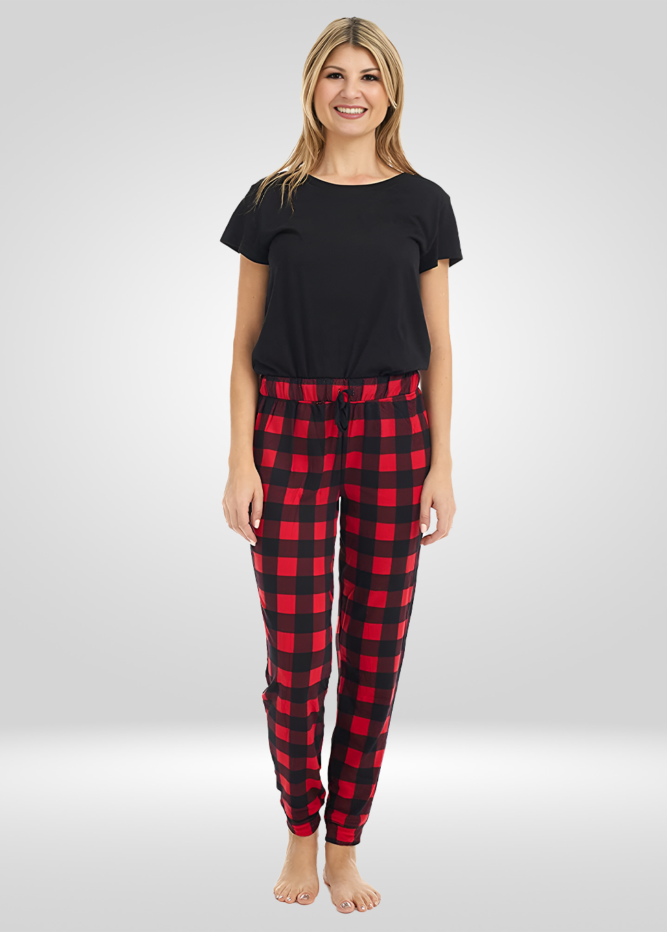 Red Plaid Stretch Pajama Bottoms