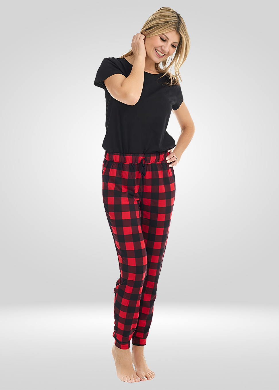 Red Plaid Stretch Pajama Bottoms