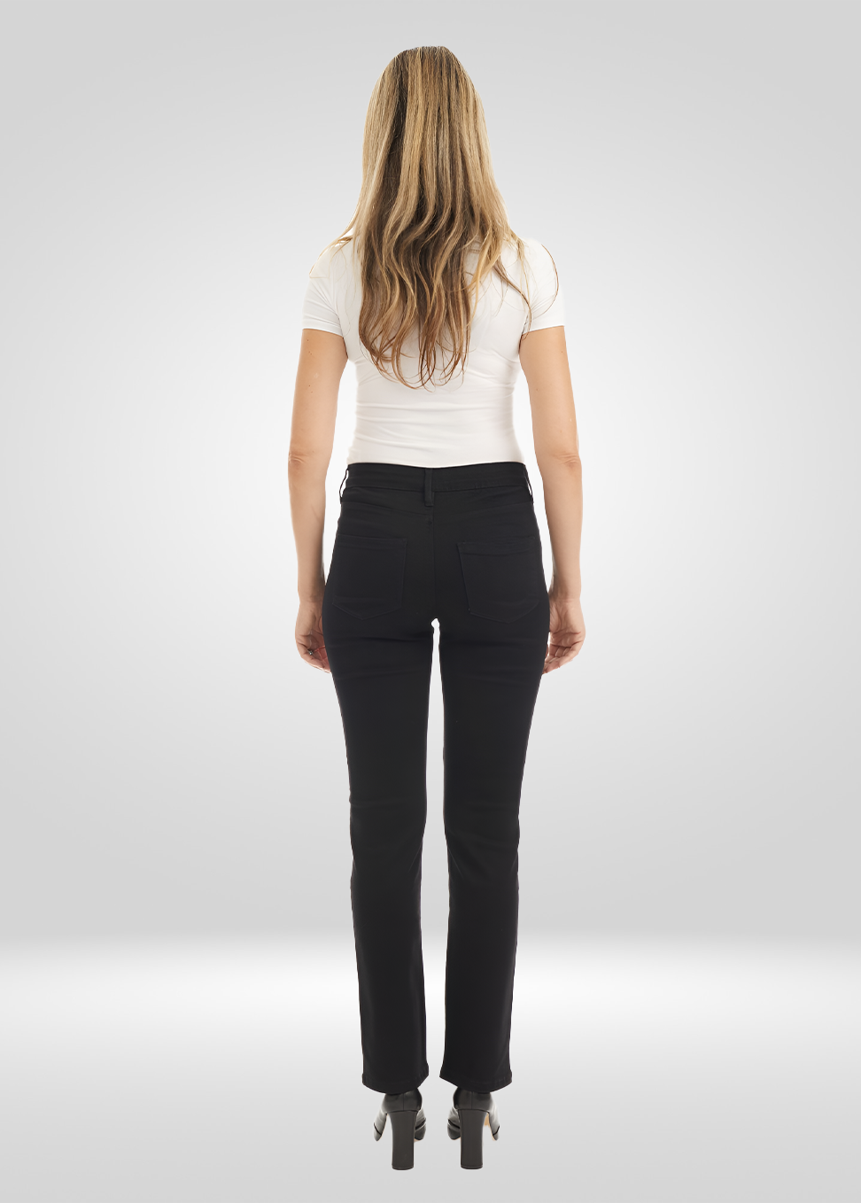 Simon Chang Ladies Stretch High Waist Straight Leg Jean with Tummy Tucker