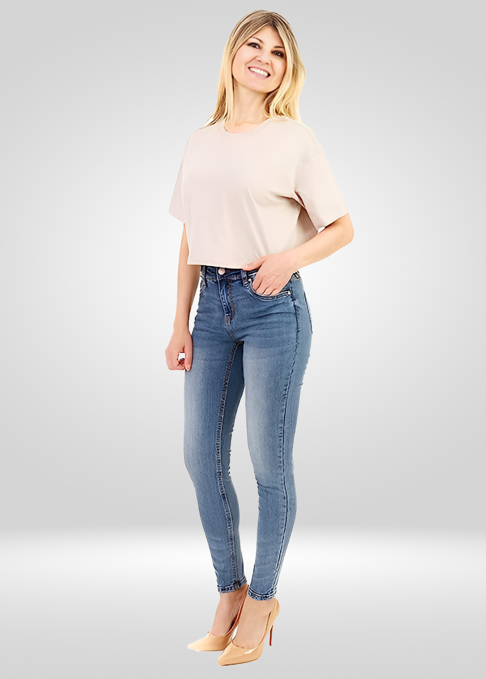 Jean Femme Taille Haute Extensible à Jambe Ajustée