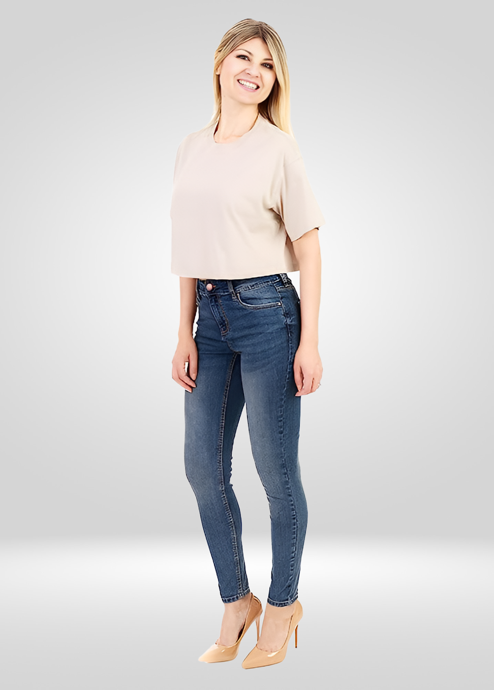 Jean Femme Taille Haute Extensible à Jambe Ajustée