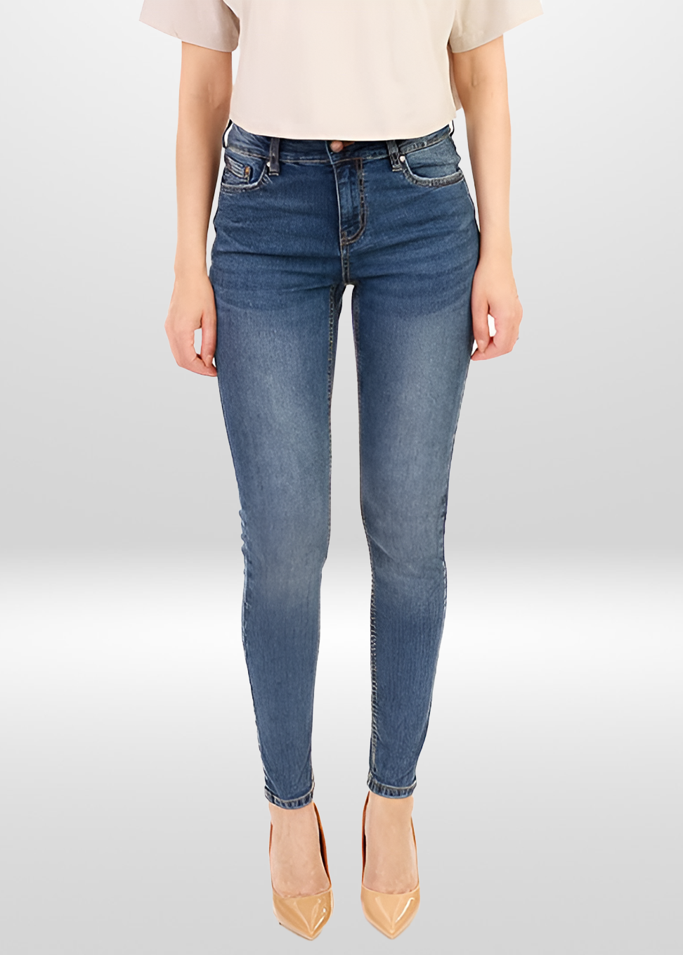 Jean Femme Taille Haute Extensible à Jambe Ajustée