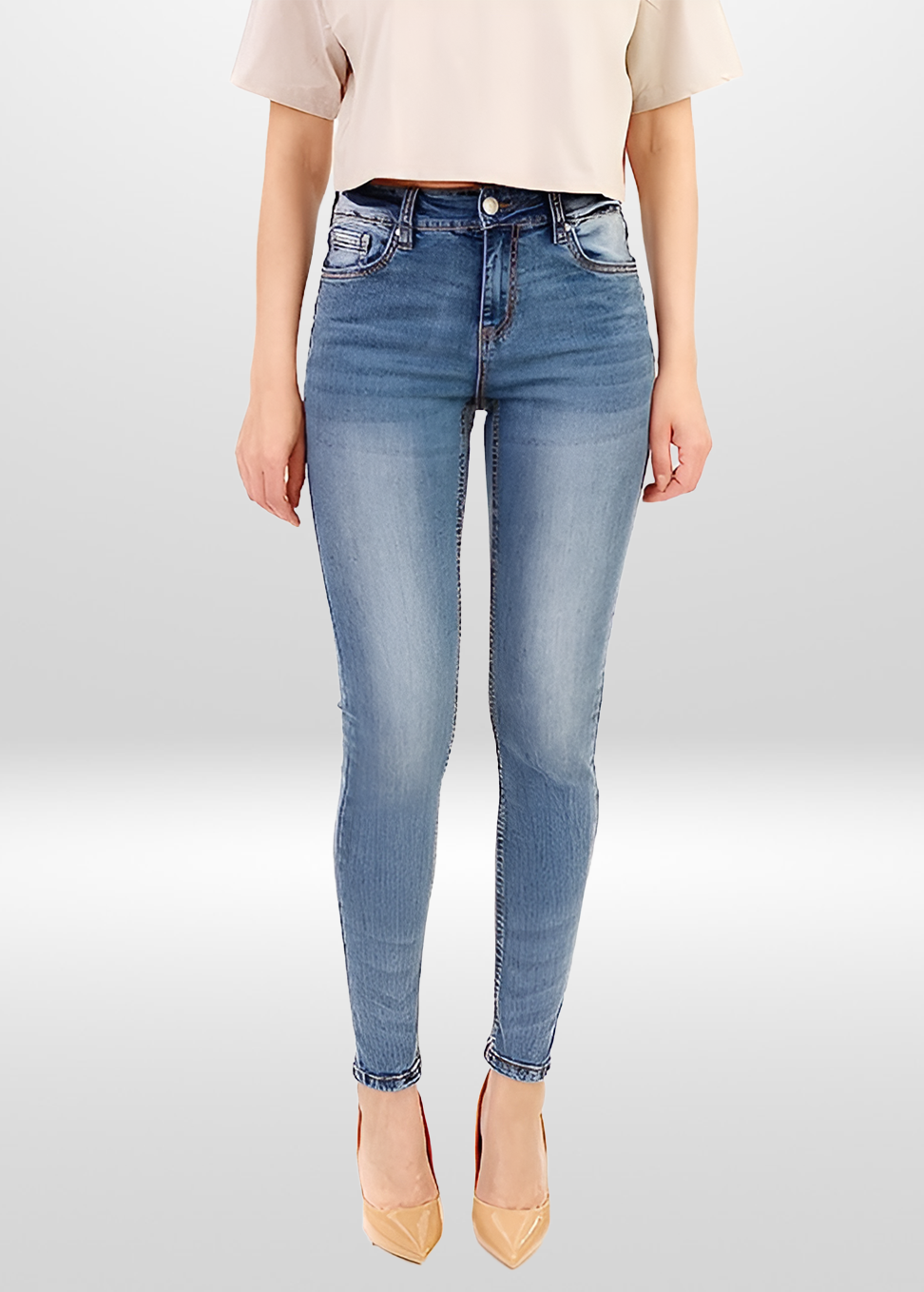 Jean Femme Taille Haute Extensible à Jambe Ajustée
