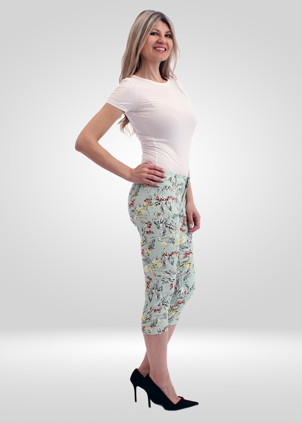 Capris Stretch Imprimés Flamants Roses à Taille Mi-Haute pour Femmes