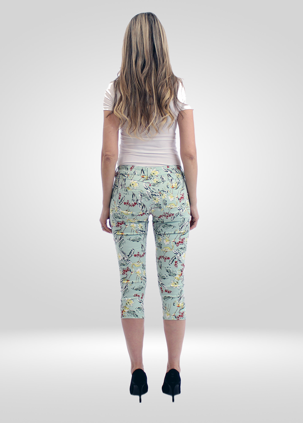 Capris Stretch Imprimés Flamants Roses à Taille Mi-Haute pour Femmes