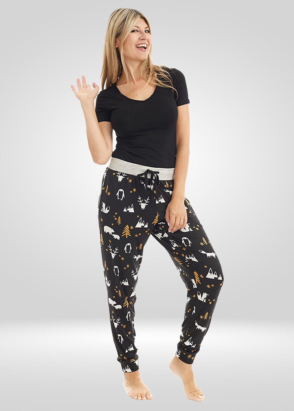 Woodland Black Stretch Pajama Bottoms