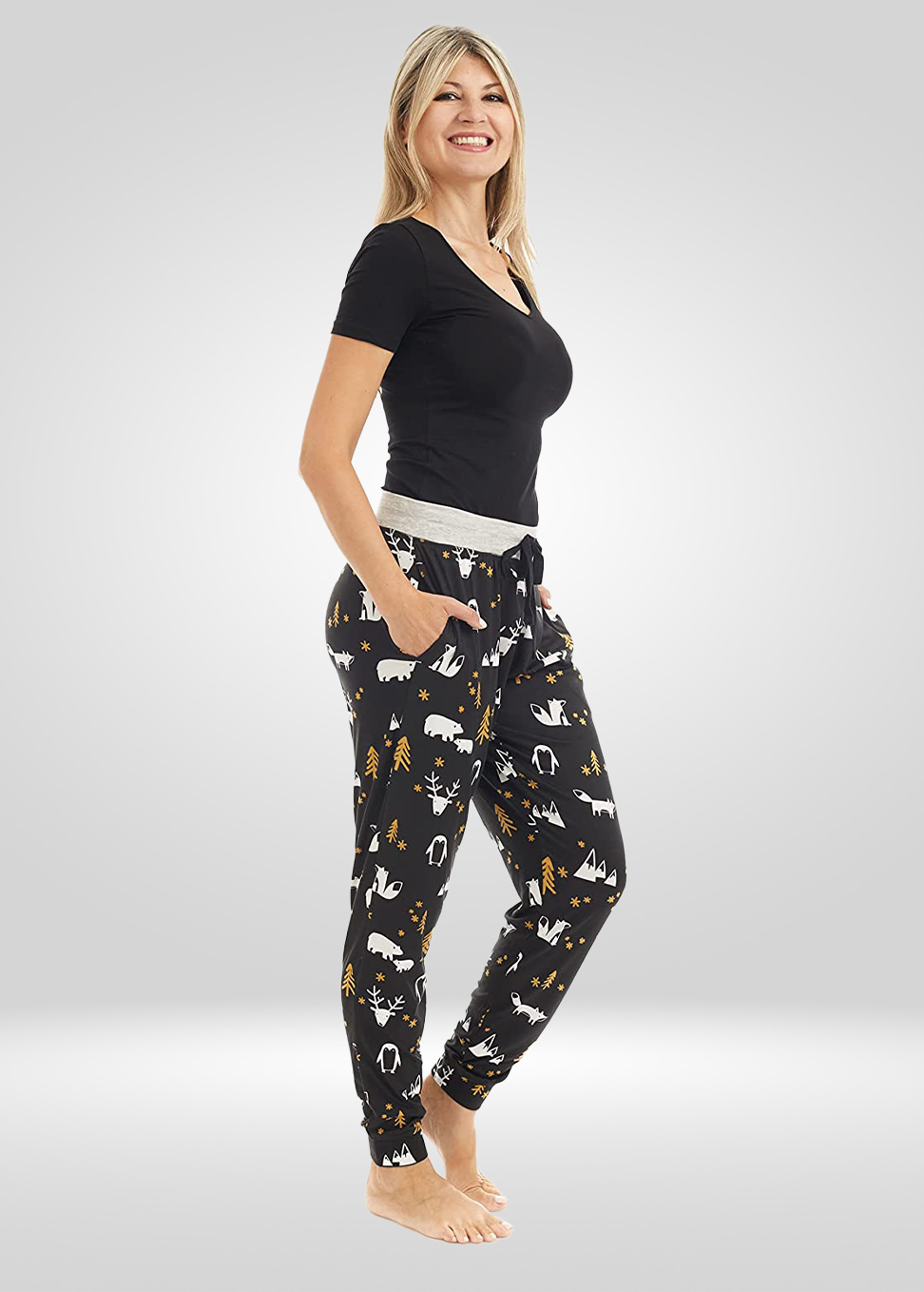 Woodland Black Stretch Pajama Bottoms