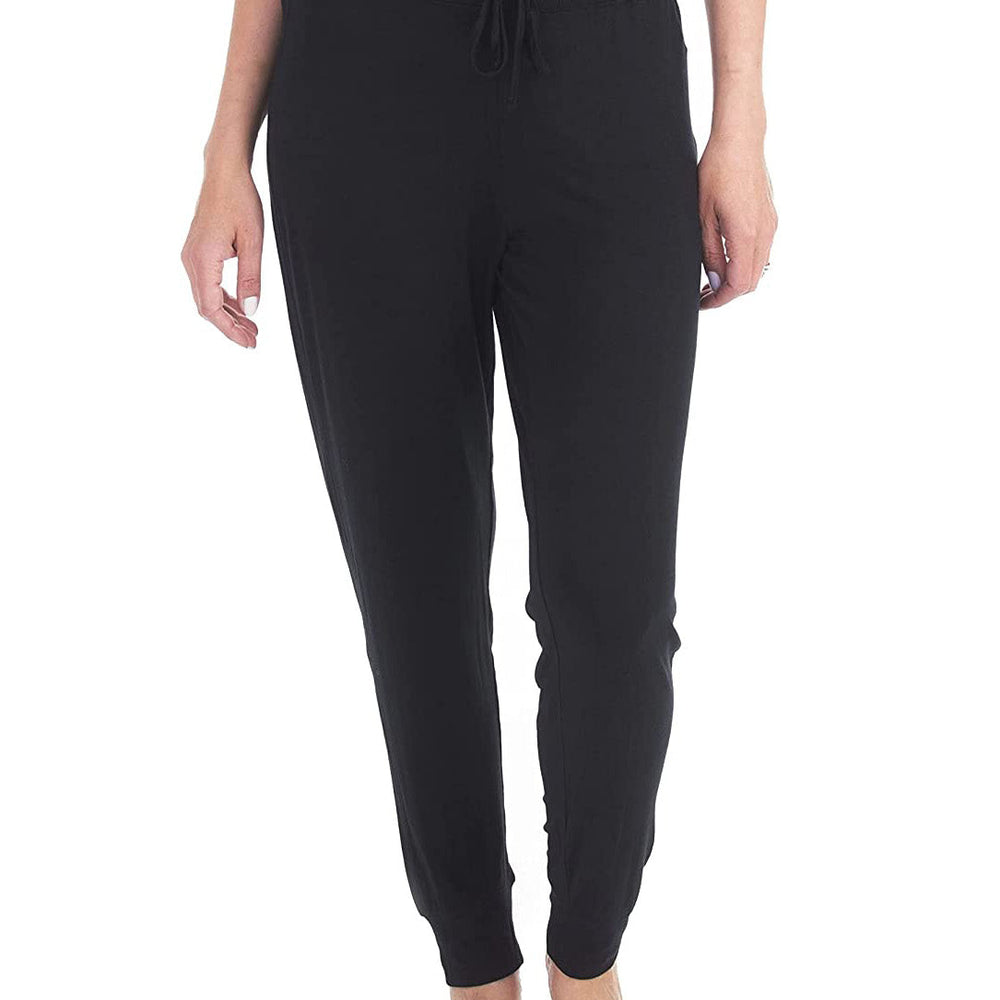 Bamboo wide-leg pyjama bottoms with elastic waistband, drawstring, and open bottom leg. black