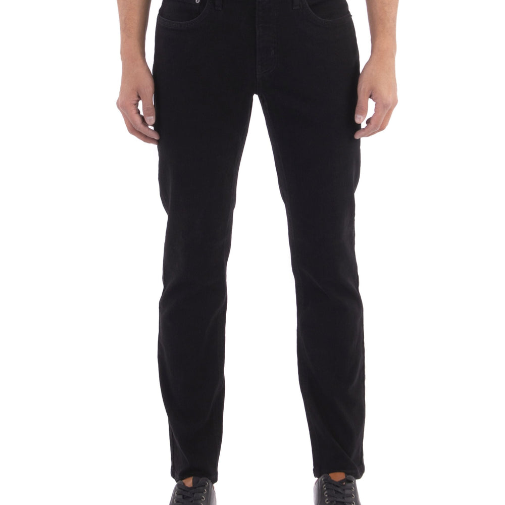 classic black jeans with black stitch, silver button. slim fit