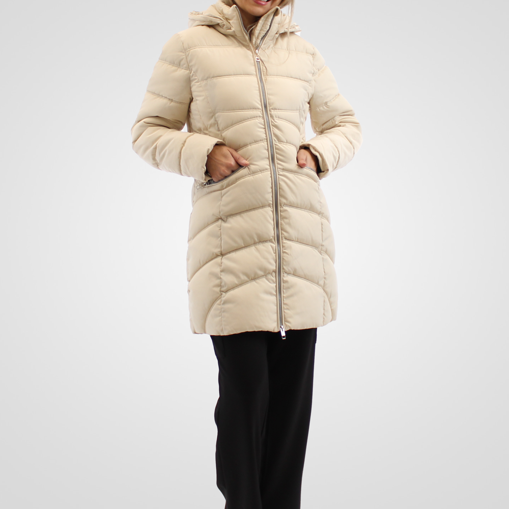 
                  
                    Simon Chang Cream Winter Coat wih Faux Fur Hood & Zippers
                  
                