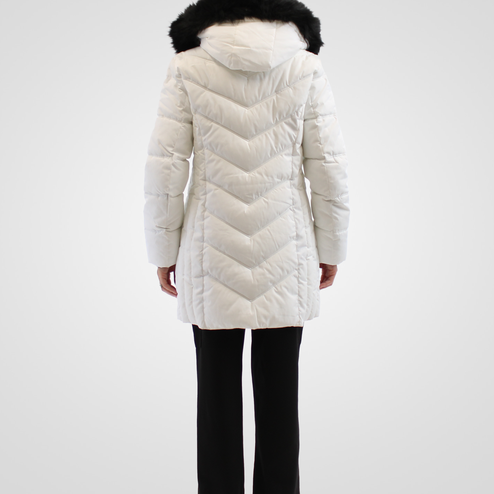 
                  
                    Simon Chang White Winter Coat wih Faux Fur Hood
                  
                