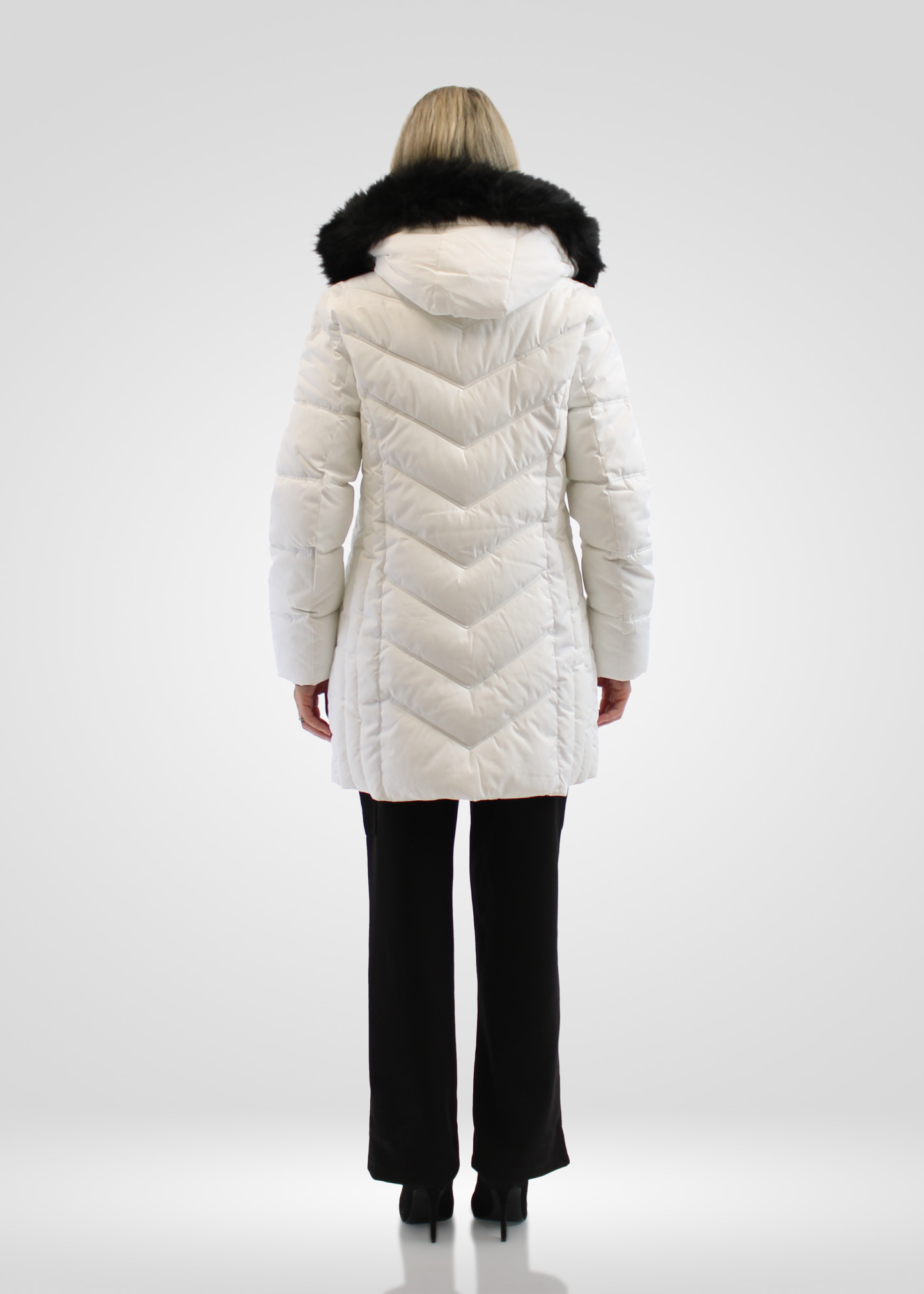 
                  
                    Simon Chang White Winter Coat wih Faux Fur Hood
                  
                