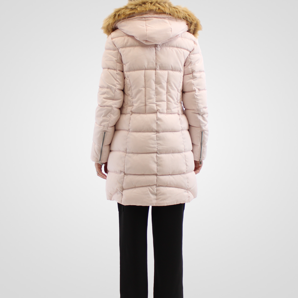 
                  
                    Simon Chang Cream Light Pink Coat wih Faux Fur Hood & Zippers
                  
                