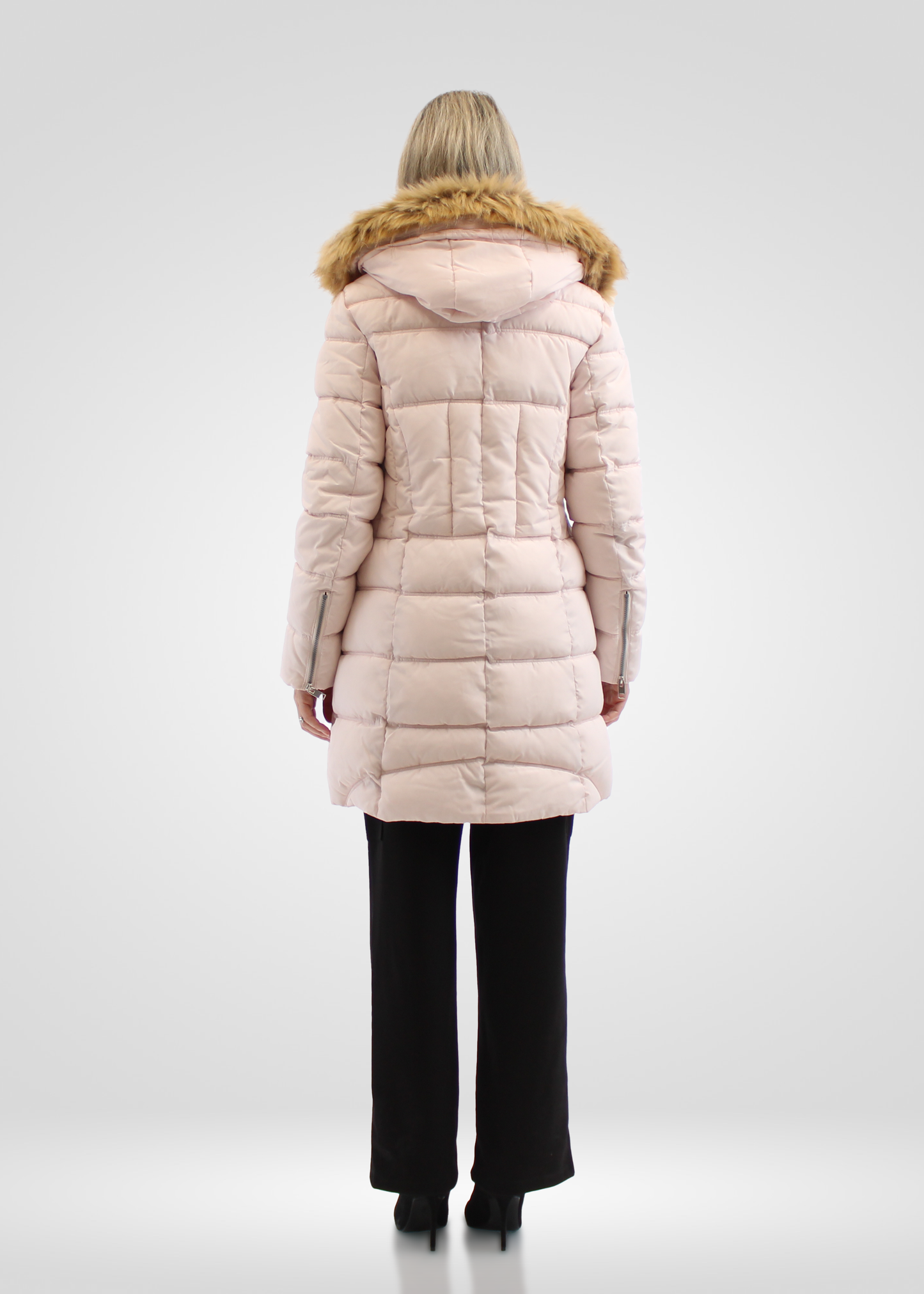 
                  
                    Simon Chang Cream Light Pink Coat wih Faux Fur Hood & Zippers
                  
                