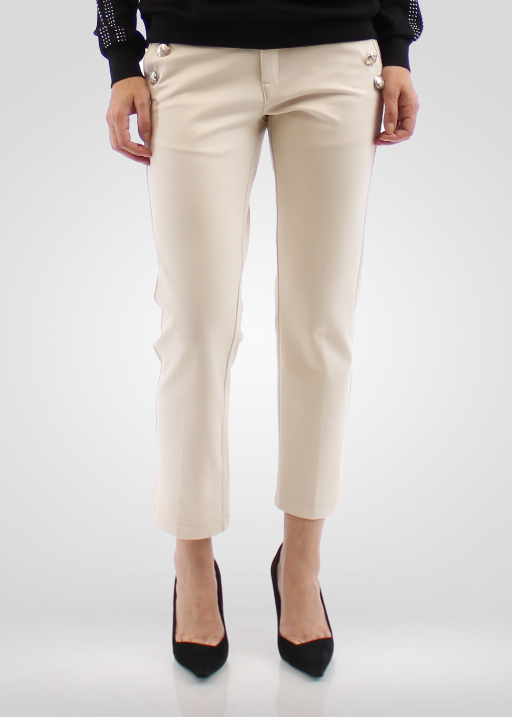 Simon Chang Cream Pants with Button Detail