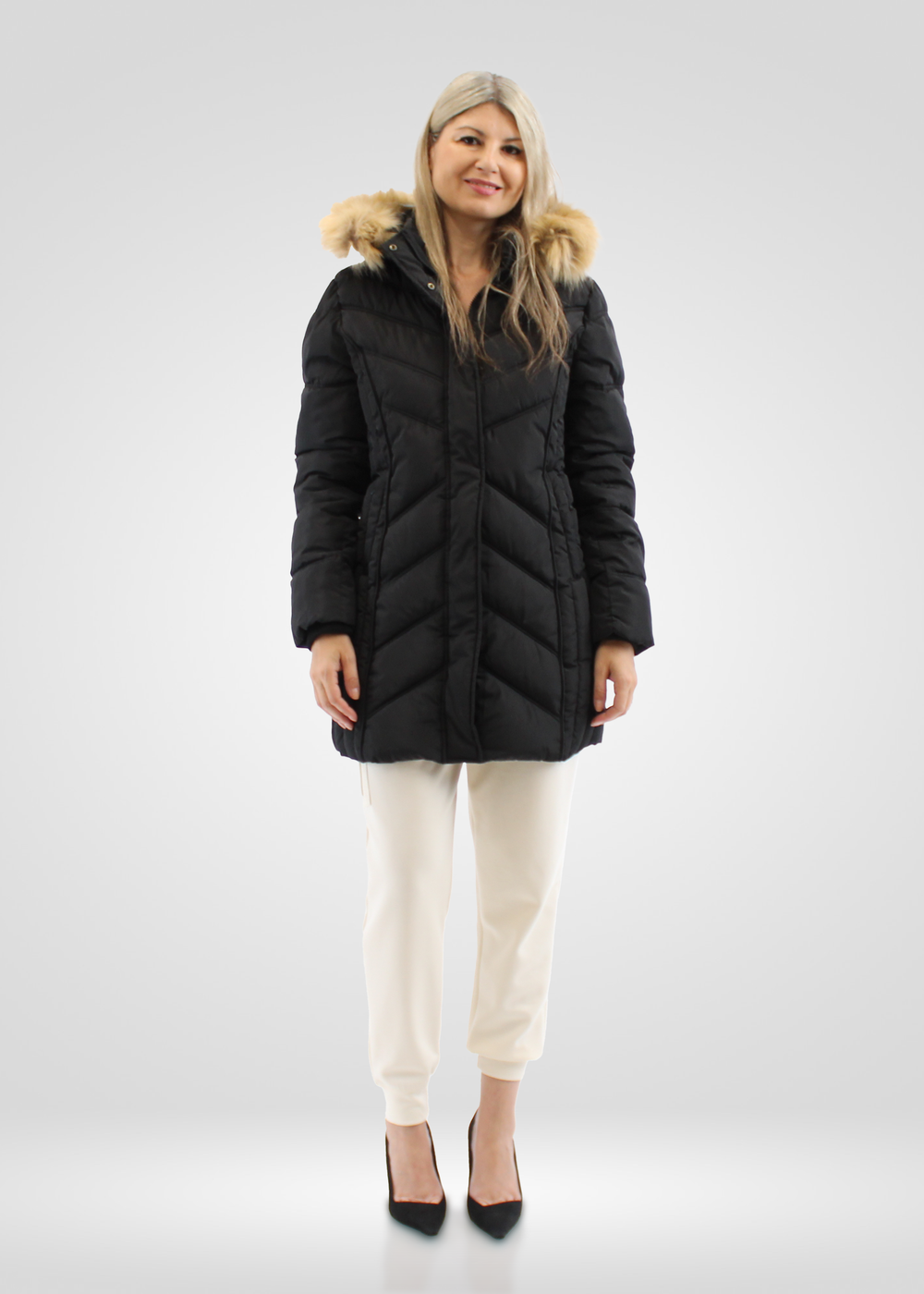 Simon Chang Black Winter Coat wih Faux Fur Hood – Roadrunner Simon Chang Black Winter Coat wih Faux Fur Hood – Roadrunner