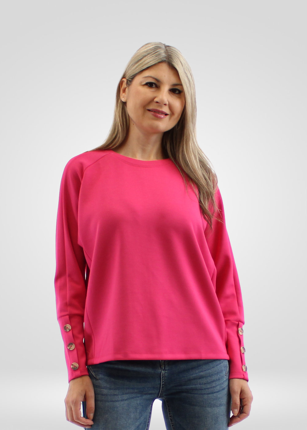 Simon Chang Pink Crewneck with Button Detail