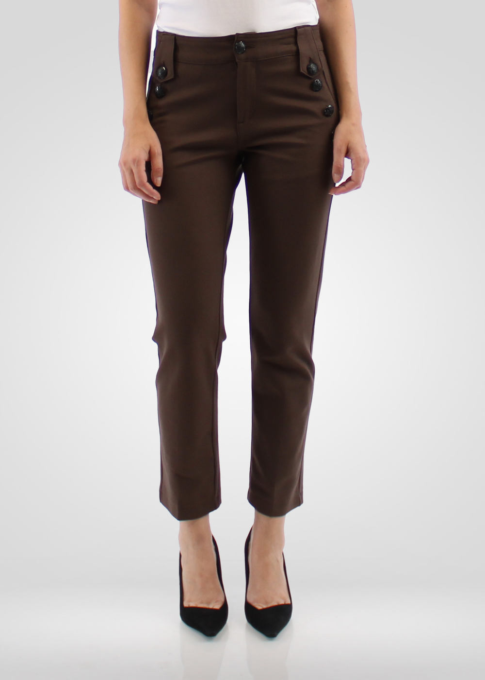 Simon Chang Brown Pants with Button Detail