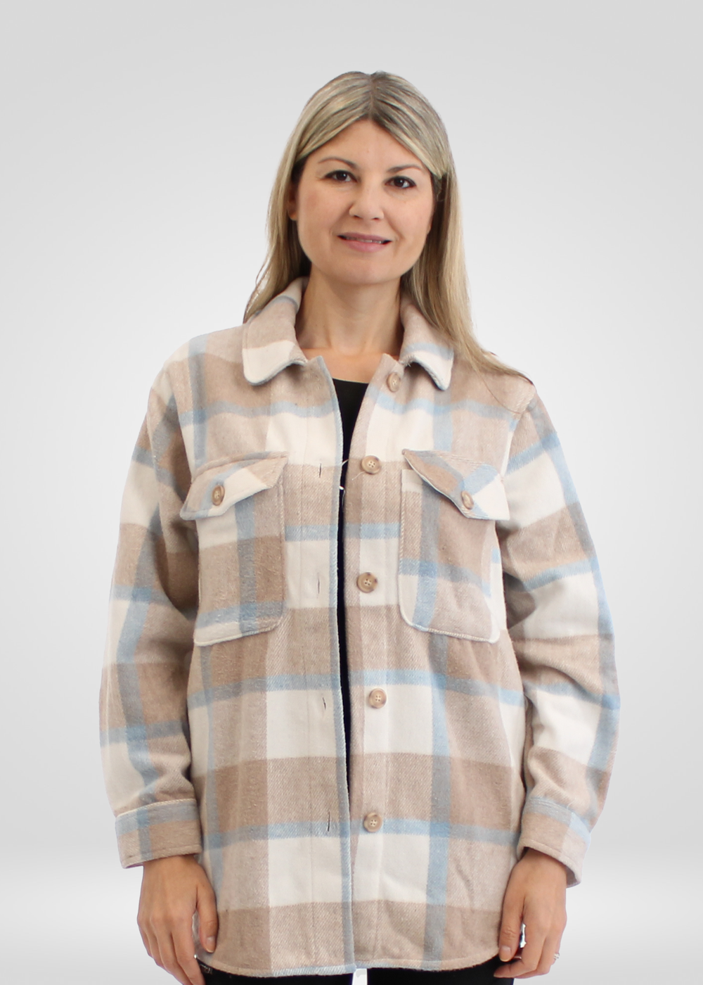 DD77 Women's Light Grey Wooled Shacket