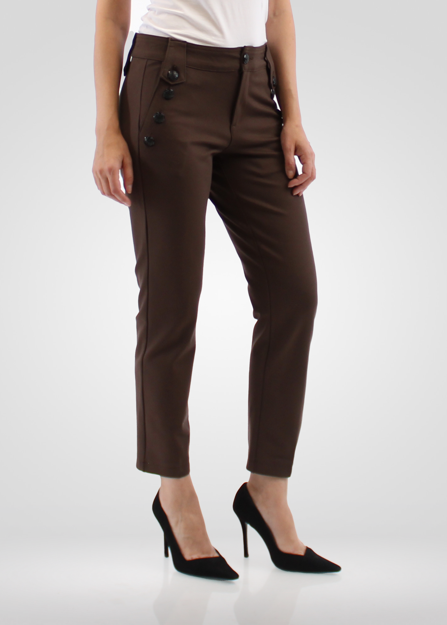 
                  
                    Simon Chang Brown Pants with Button Detail
                  
                