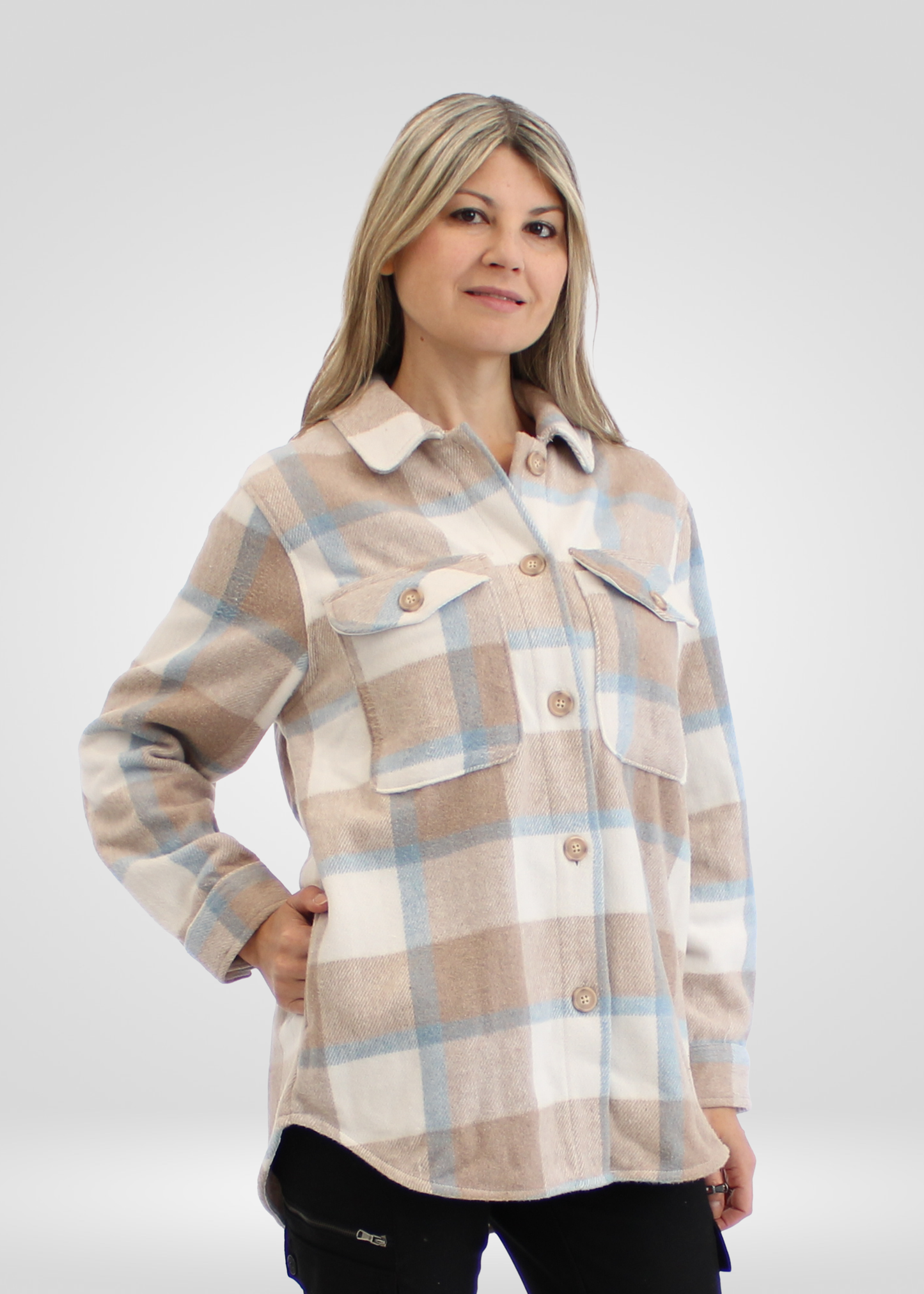 
                  
                    DD77 Women's Light Grey Wooled Shacket
                  
                