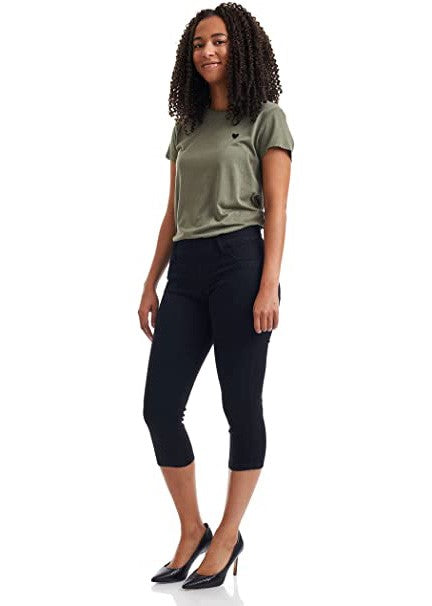 Mid Rise Pull on Stretch Denim Capris