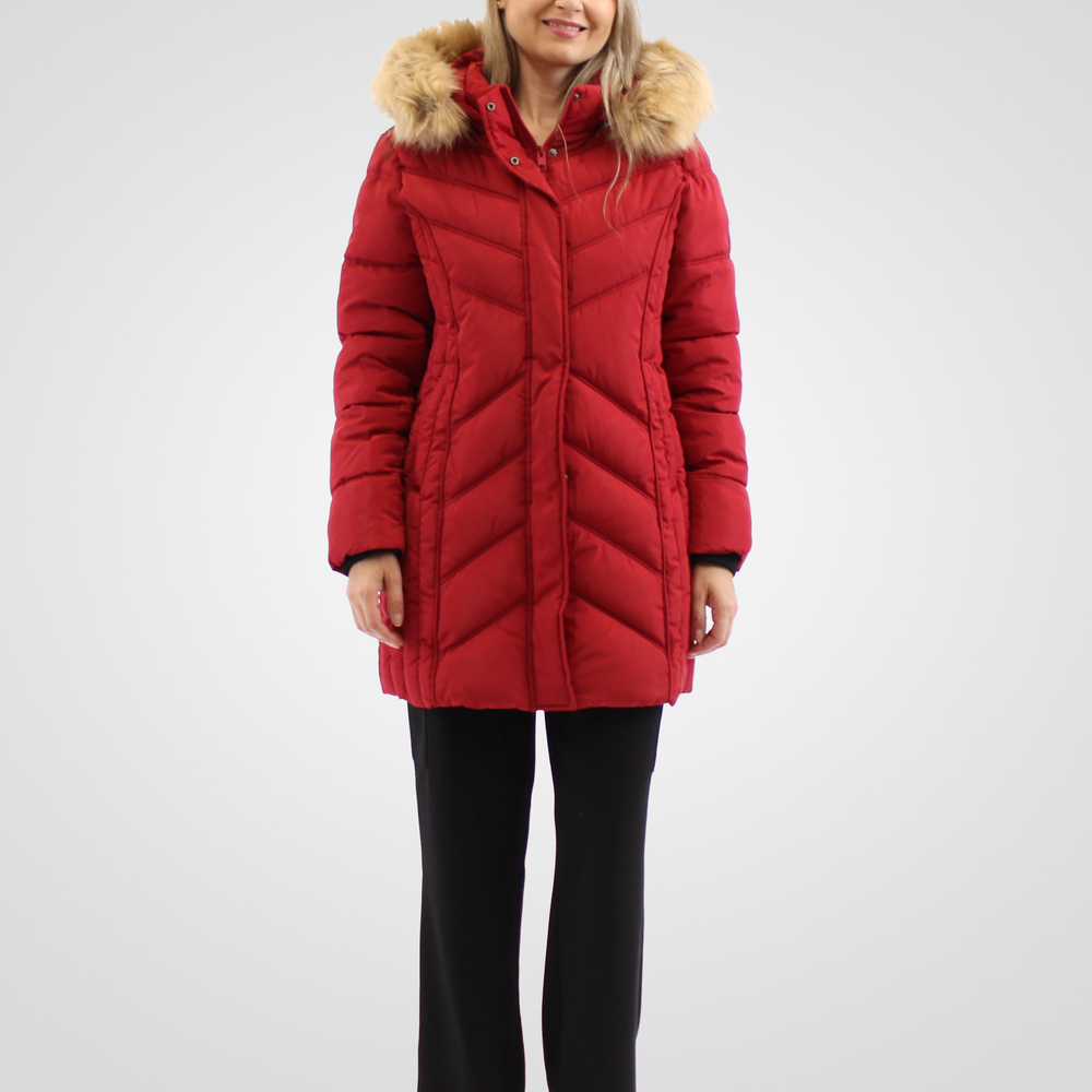 
                  
                    Simon Chang Red Winter Coat wih Faux Fur Hood
                  
                