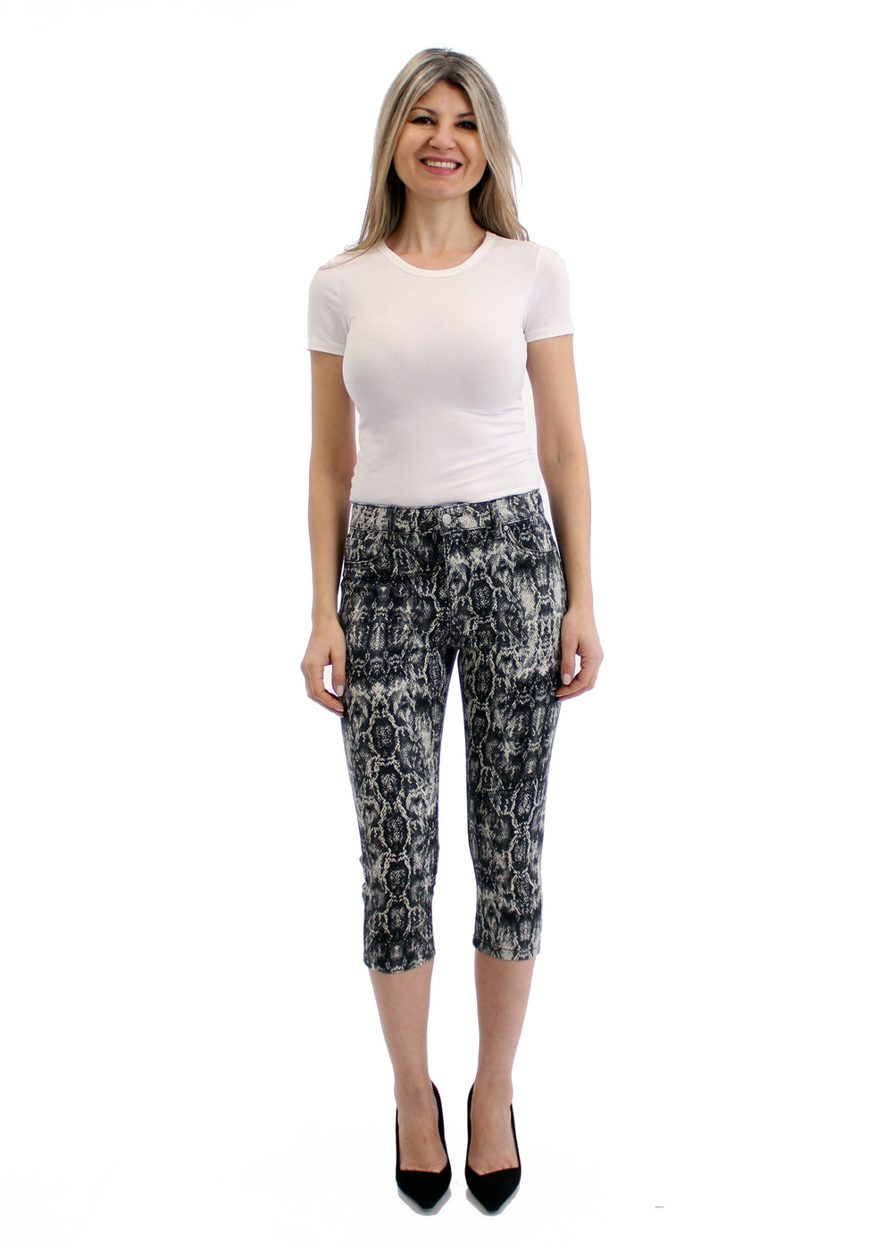 Capris stretch imprimé serpent taille mi-haute pour femmes