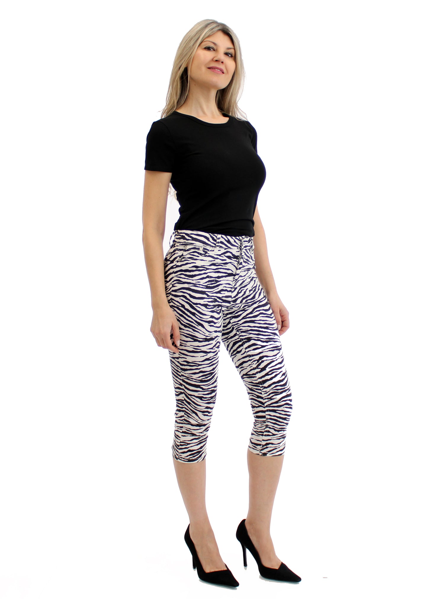 
                  
                    Women's Mid Rise Zebra Printed Stretch Capris
                  
                