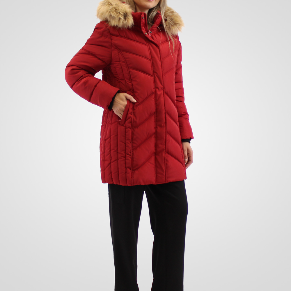 
                  
                    Simon Chang Red Winter Coat wih Faux Fur Hood
                  
                