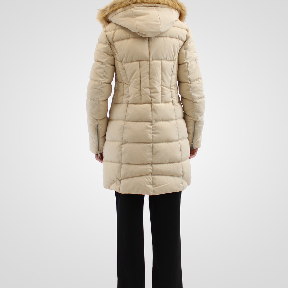 
                  
                    Simon Chang Cream Winter Coat wih Faux Fur Hood & Zippers
                  
                